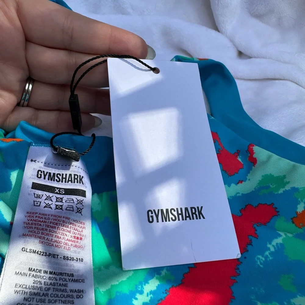 NWT- Gymshark blue/green/red reversible bikini‎ top.